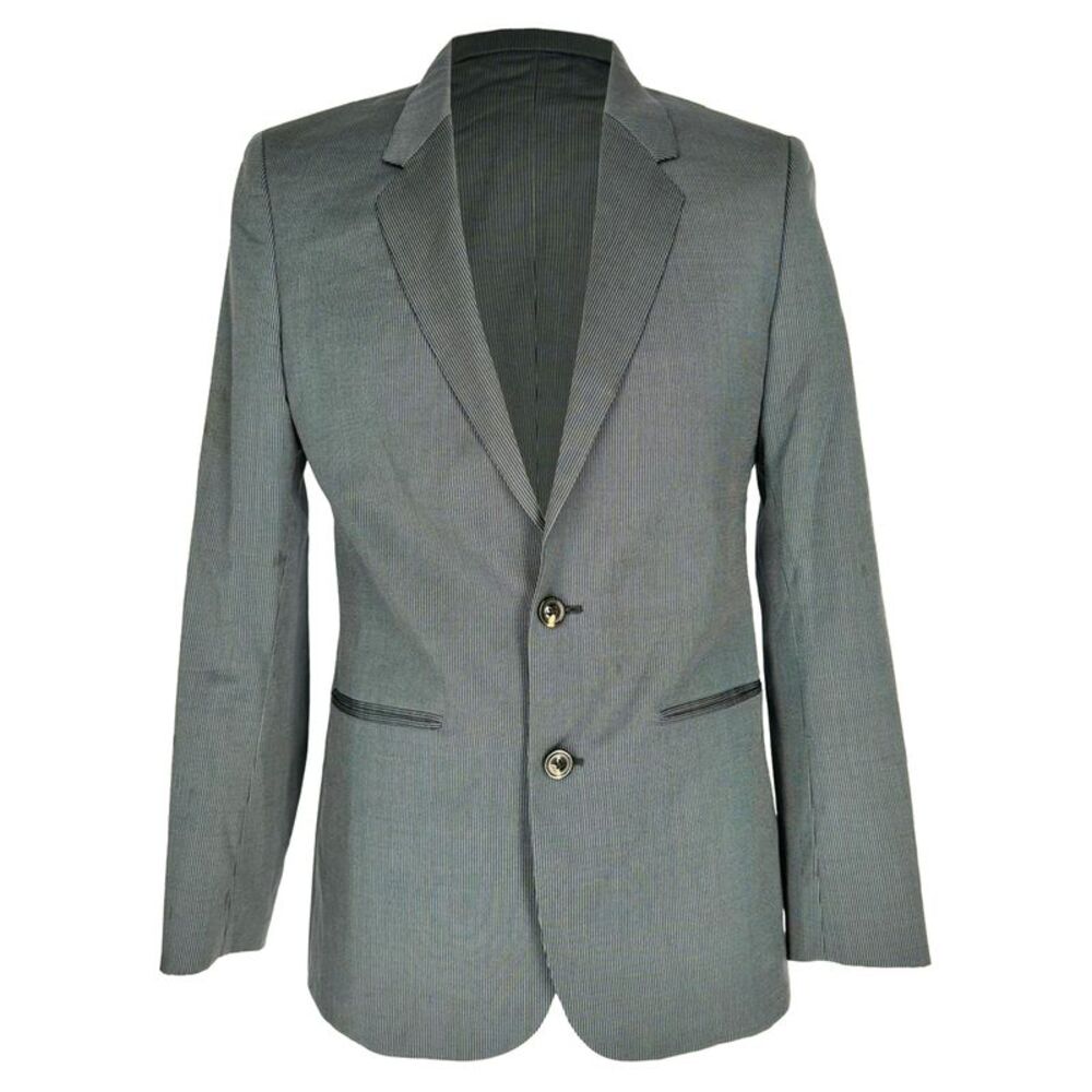 Maison Margiela Single-Breasted Pinstripe Blazer in Navy Blue Wool